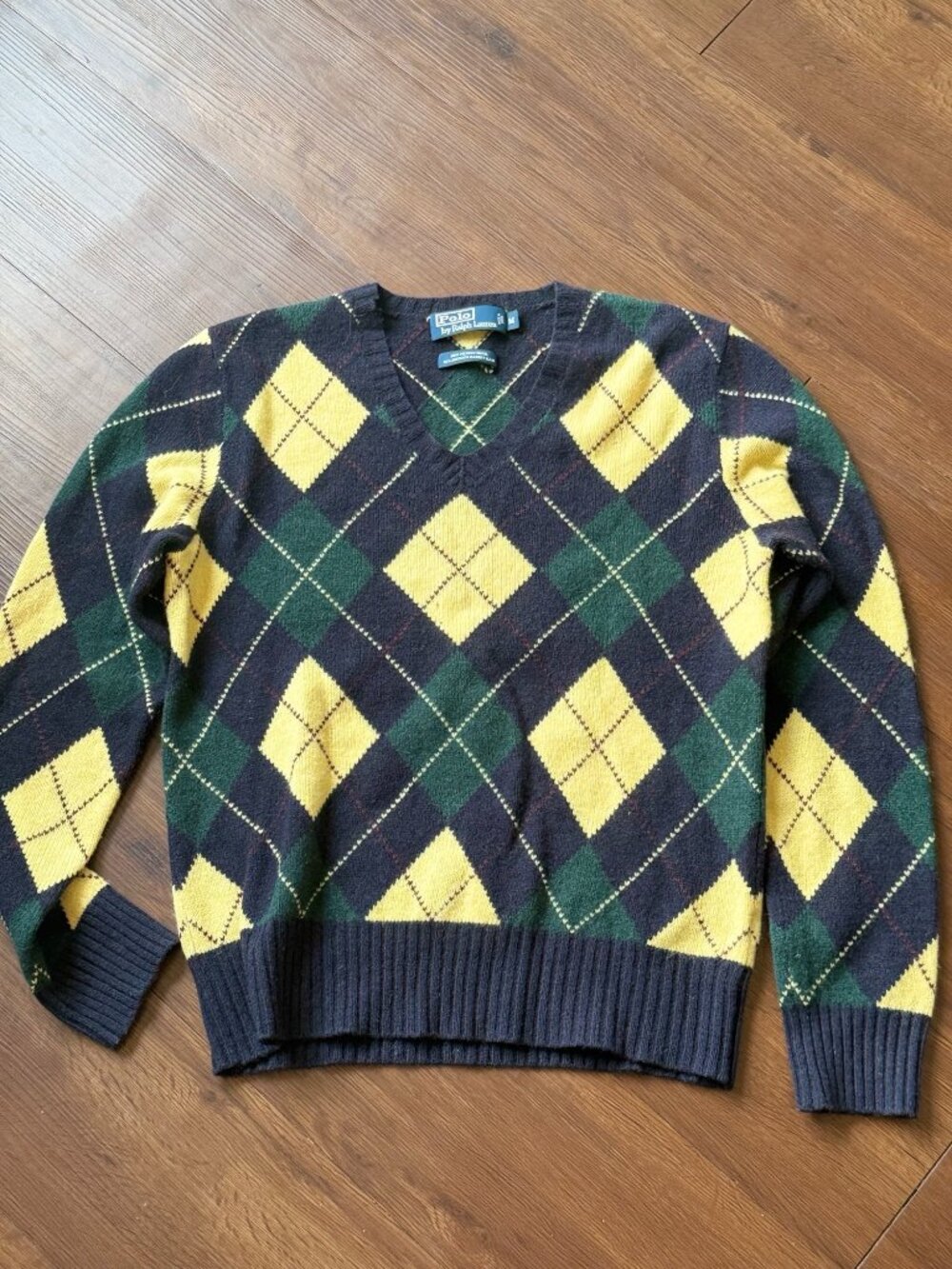 Polo Ralph Lauren Argyle Merino Wool Sweater M Dark Academia Preppy 3779